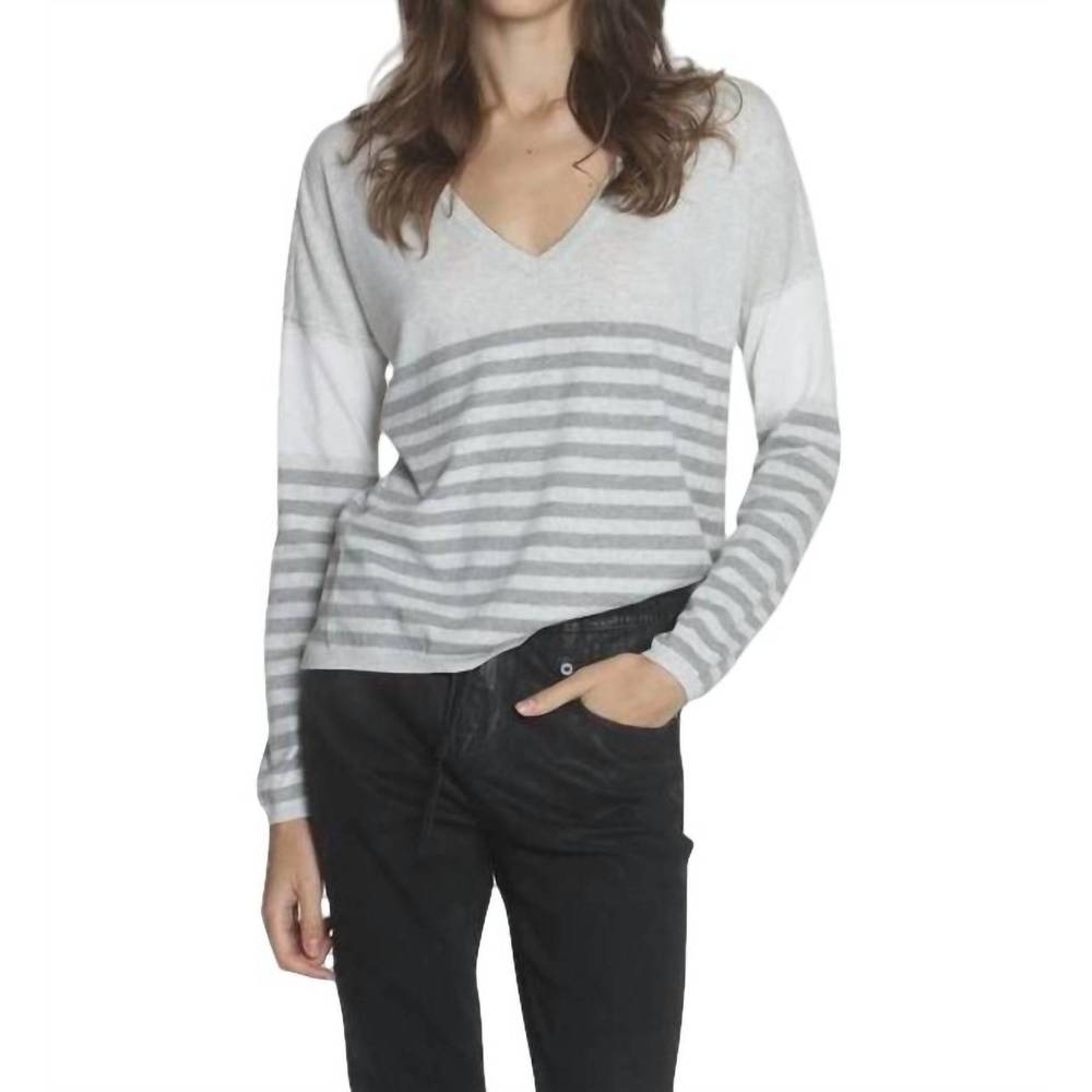 NEW LABEL+THREAD lindsey stripe vee top in pumice/fog
